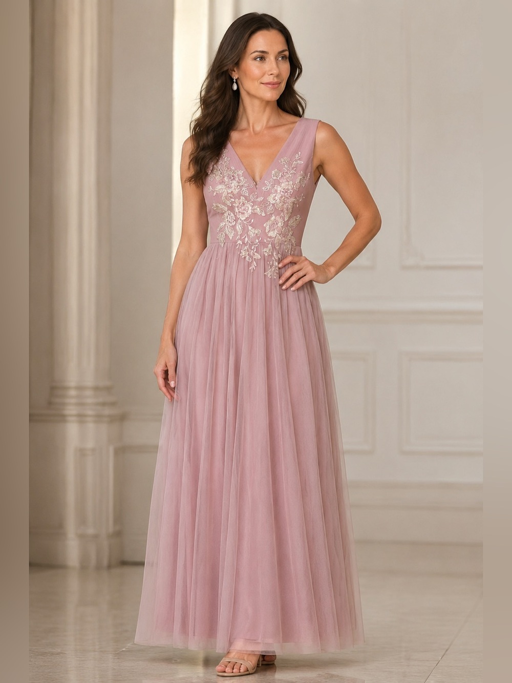 NWT BCBGMAXAZRIA Pink Floral Embroidered Tulle Gown Size 2 $458